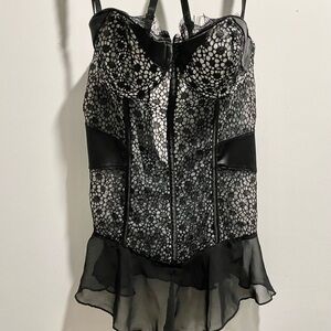 Be Wicked Whimsigoth Fairy Grunge Coquette Black Lace Mesh Lingerie Bodysuit S